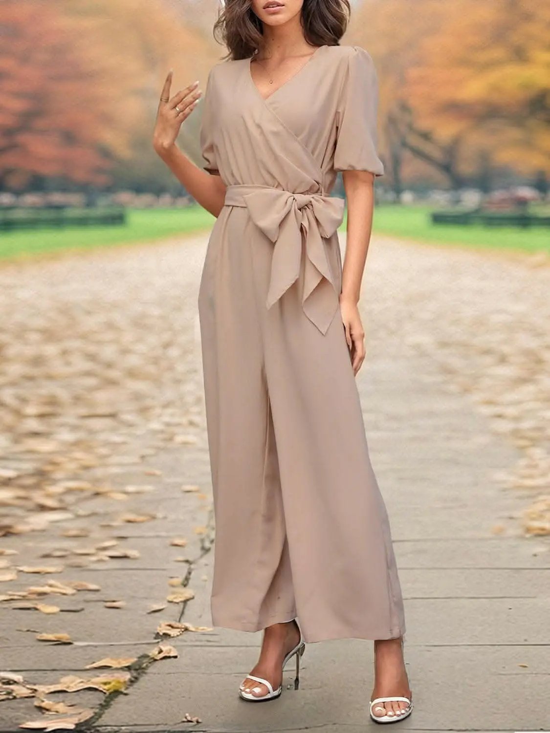 Chic tied sleeve wide leg jumpsuit - Love Salve